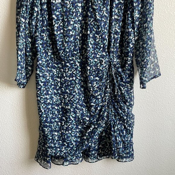 Veronica Beard Dress Anjali Ruched Blue Floral Print Silk Mini Length Womens 14 - Picture 3 of 14